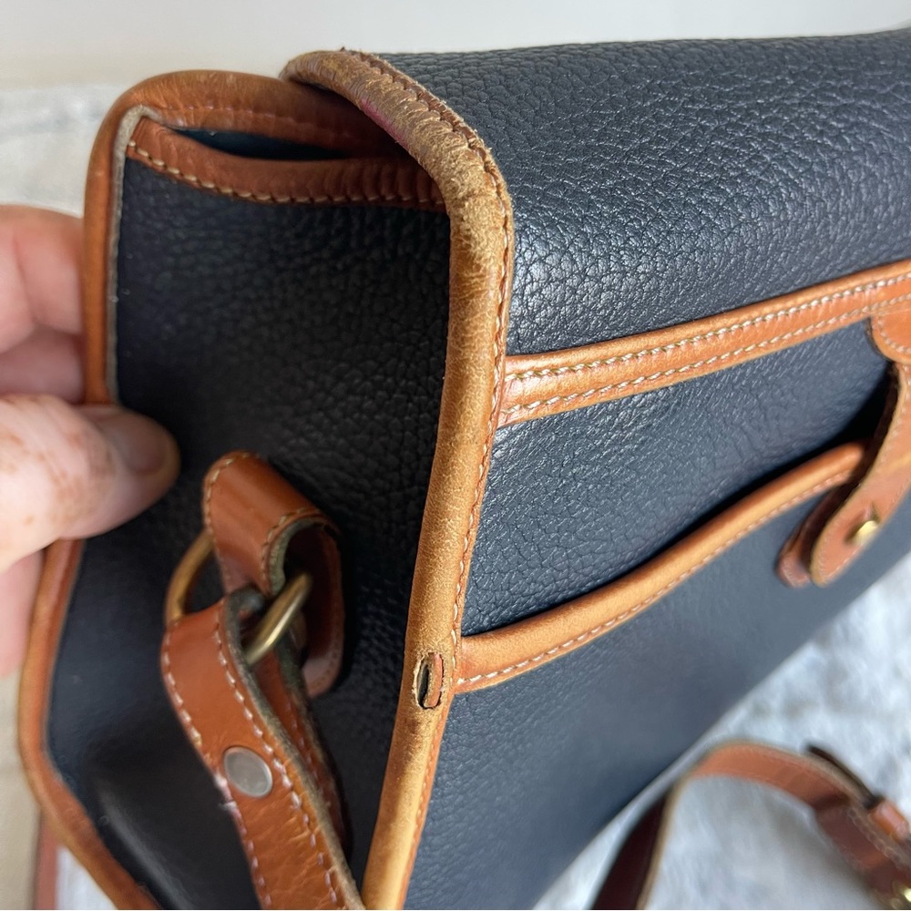 Dooney & Bourke Vintage Blue Pebbled Leather with Brown Trim Flap Shoulder Bag - Picture 14 of 16